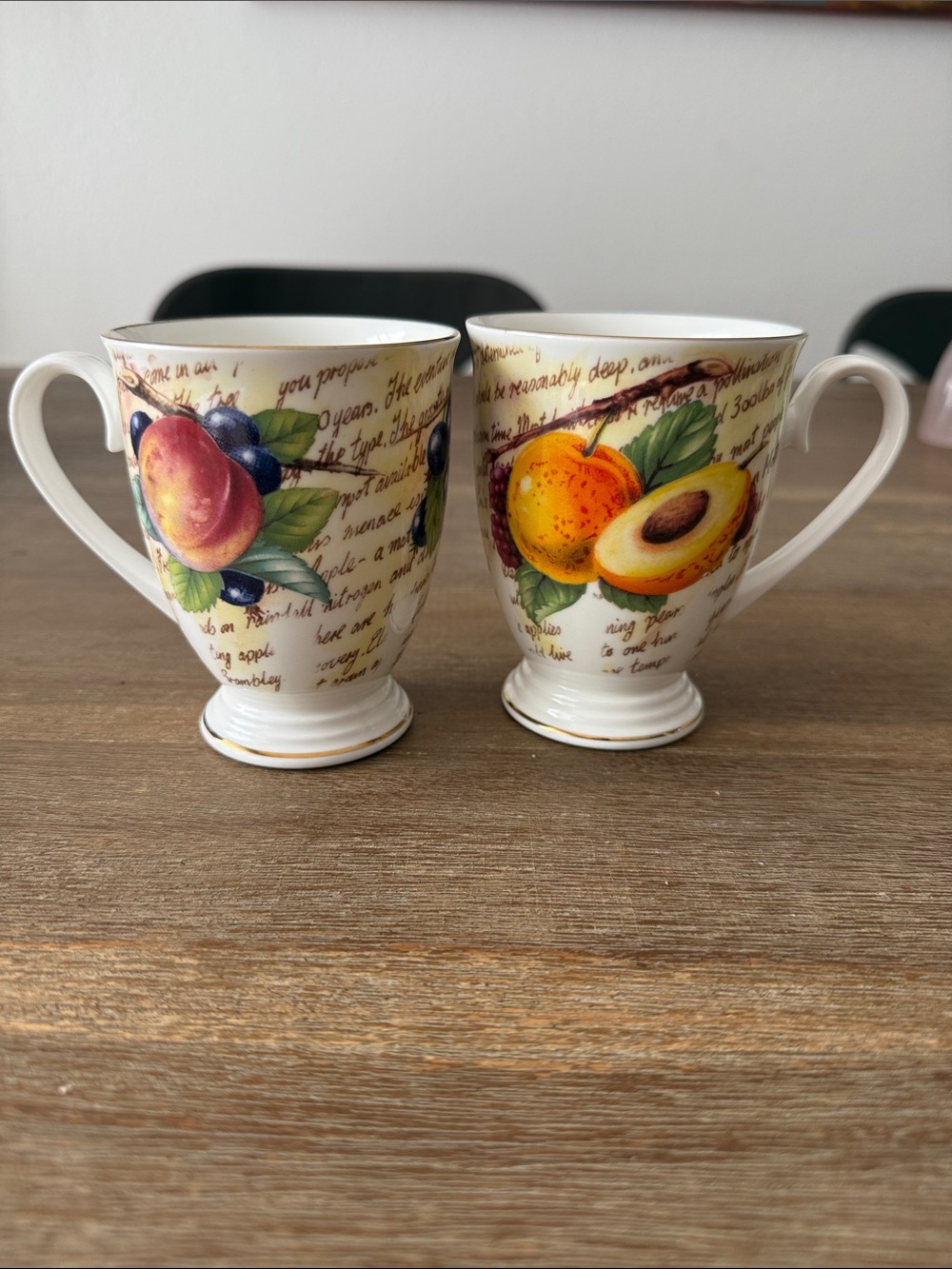 Vintage Royal Grafton Parchment Fruit Mugs Pair Fine Bone China Made In England